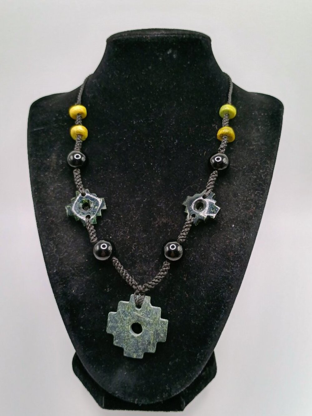 Chakana Inca Necklace Natural Stone Macramé Andean Spiritual Amulet